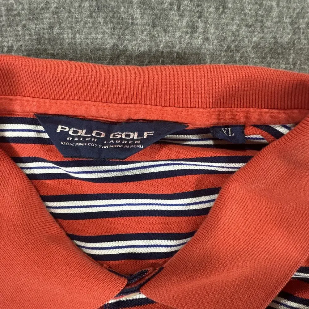 Polo Golf‎ Ralph Lauren XL Orange Stripe Pima Cotton Polo Rio Grande Club Logo